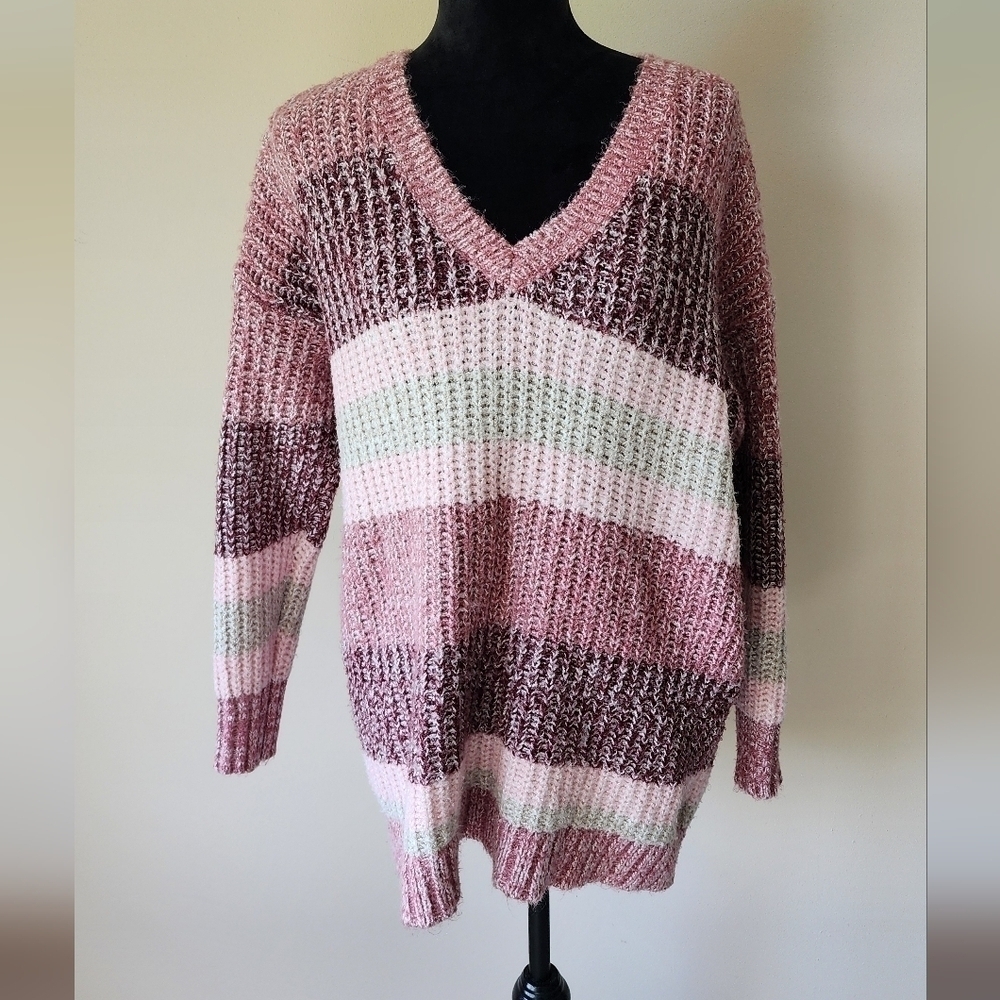 Torrid Women's Multi-Color Striped V Neck Sweater Size 00.